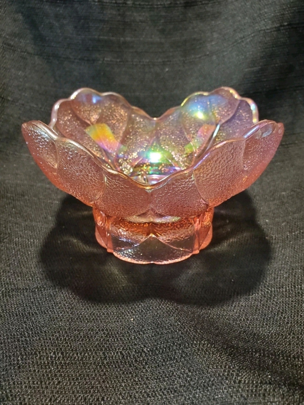 Pristine Signed Vintage L.E. Smith Pink Iridescent Carnival Glass Cabbage...